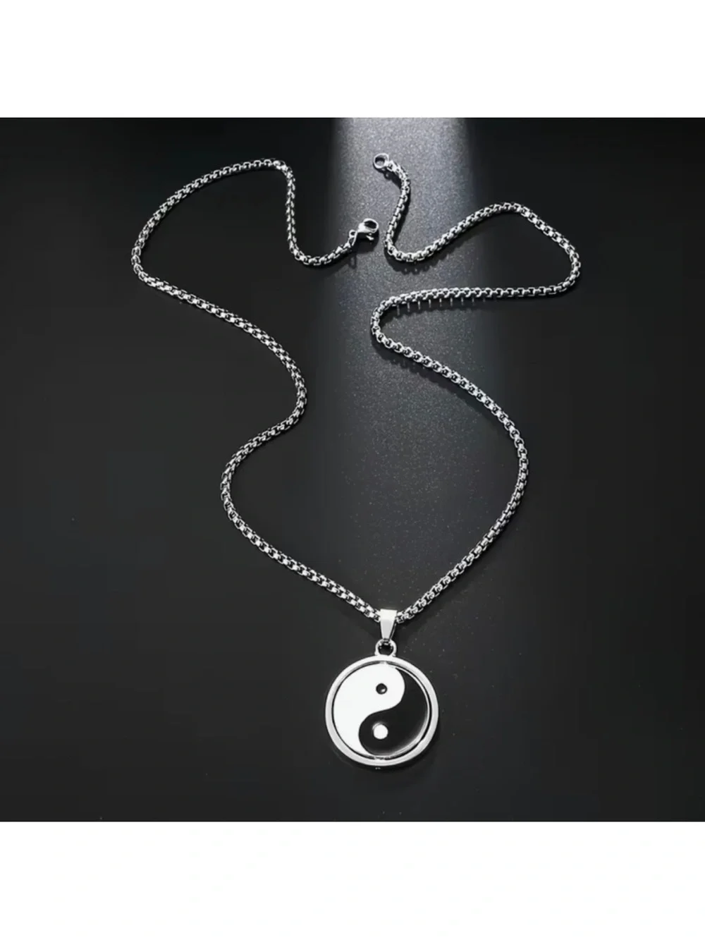 Stainless Steel Yin Yang Necklace Rotating Pendant Symbol Tai Silver Chain N10